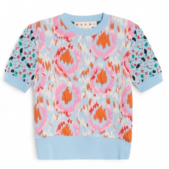Marni Tops - Marni jacquard knit top, Multicolor Geometric Knit Top Short Sleeve 44 / 8 / M